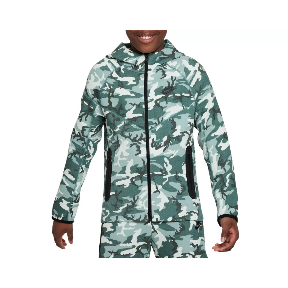Nike Tech Fleece Youth Full Zip Jacket Kids Green Camo FN9118-361 Boys Large NEW